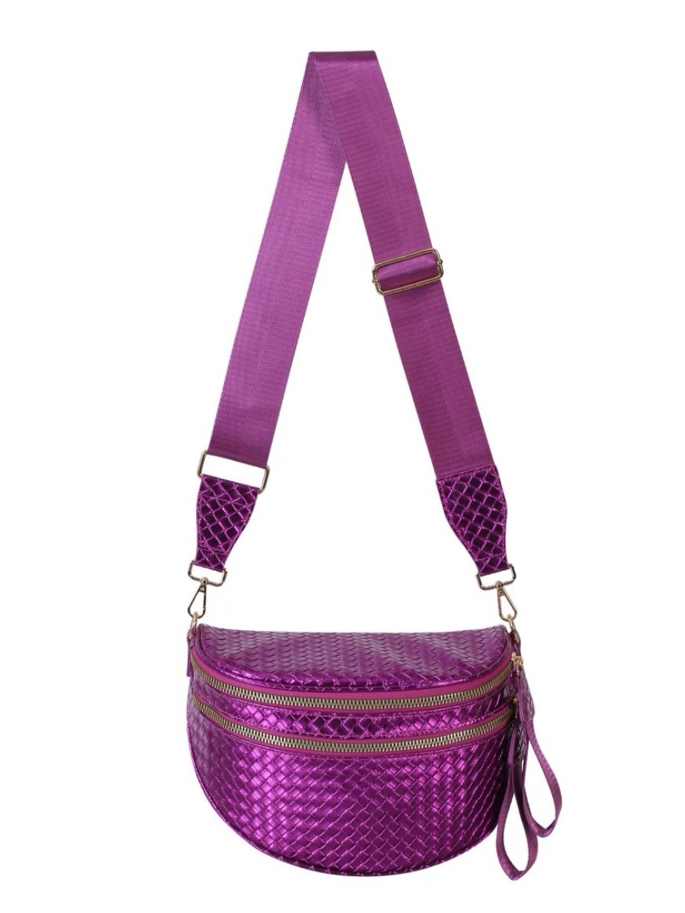 Emmafy Purple Metallic Go Free Woven Crossbody Bag with Wide Strap New